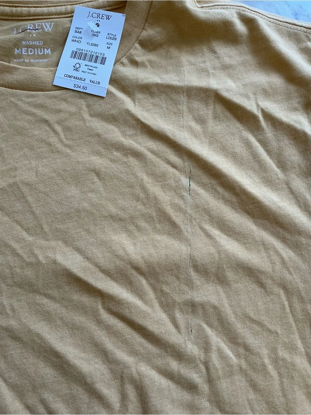 NWT J. Crew Men's Washed Jersey T-shirt Yellow Sz M - Stubborn Tape